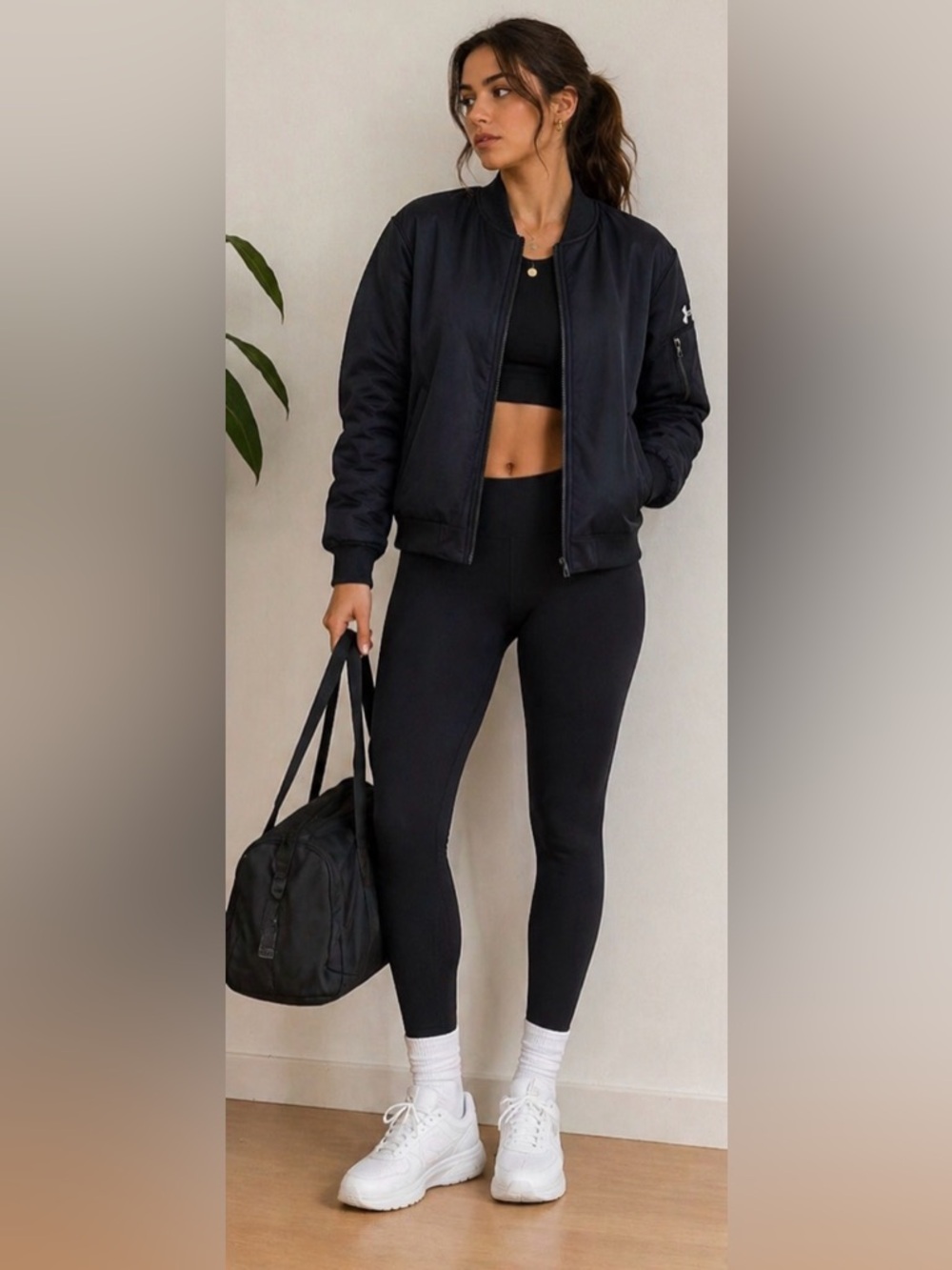 Under Armour All-Black Active Bomber Jacket and Leggings Set